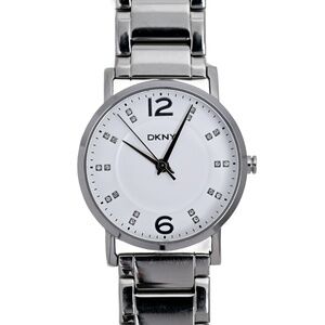 DNKY Ladies Wrist Watch White Dial Stainless Steel Quartz Diamond Indices 37mm